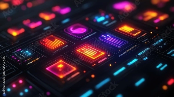 Obraz Neon Digital Interface: Futuristic Technology Dashboard