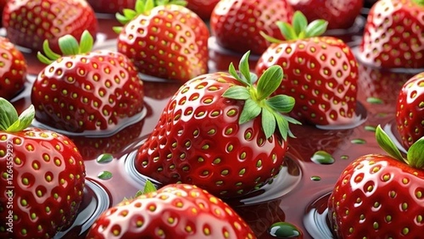 Obraz Luscious Strawberries Flowing on a Glaze - Delicious Stock Photo