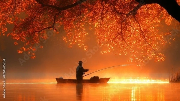 Obraz Autumn Serenity: Fisherman's Golden Hour
