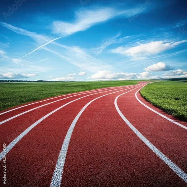 Fototapeta Running track path athletic field sports photography open space wide angle fitness motivation
