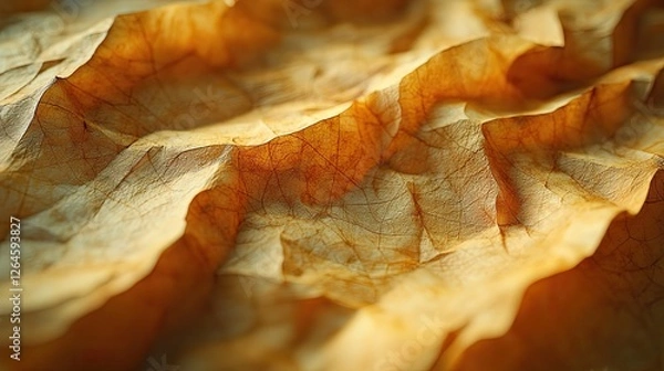 Obraz Close-up of crumpled, dried leaves showcasing intricate textures and warm autumn colors