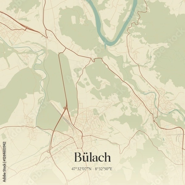 Obraz Vintage map of Bülach, Switzerland.