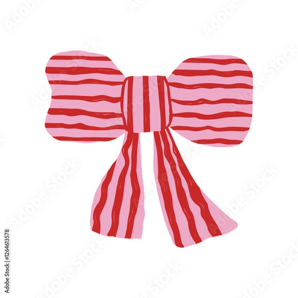 Fototapeta Cartoon pink striped bow. Trendy graphic. Vector hand drawn illustration.