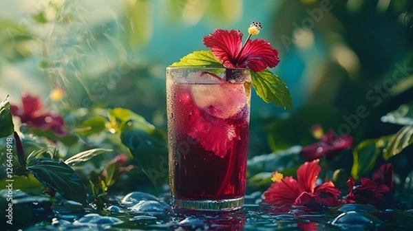 Fototapeta Magenta hibiscus tea karkade red sorrel