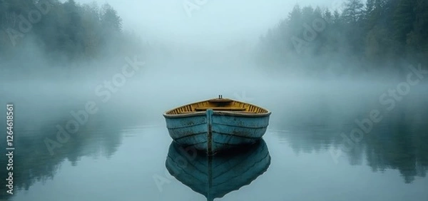Obraz Solitude on a Misty Lake: A Serene Rowboat