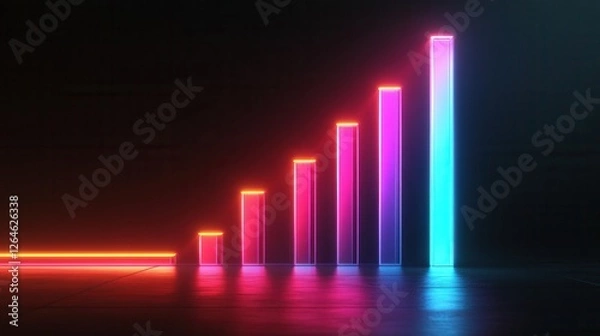 Fototapeta Neon Financial Graph on Dark Background, vibrant glowing lines illustrating market trends, modern design, captivating visual for financial analysis