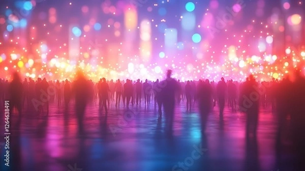 Fototapeta A mesmerizing crowd bathed in vibrant and dreamy hues of light and motion