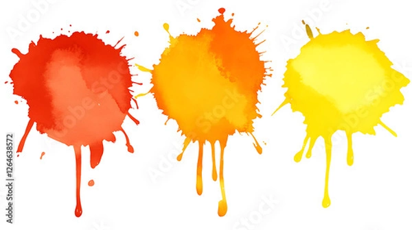 Fototapeta Vivid Watercolor Paint Splatter Effect in Red Orange and Yellow Artistic Color Blots Abstract Design