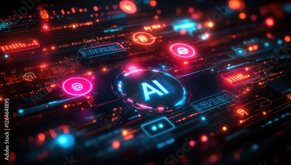 Fototapeta A computer screen with a glowing red