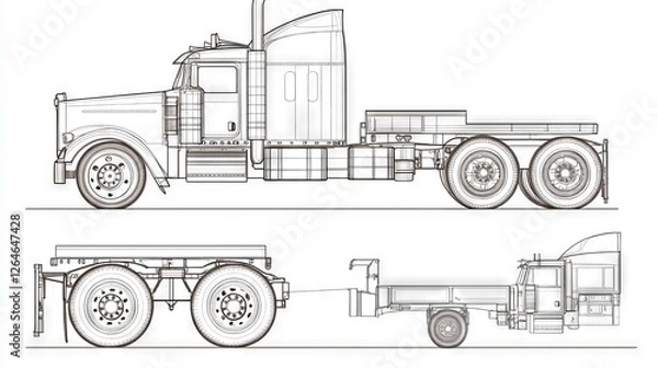 Fototapeta 103.Outline Vector Truck, Lorry, Semitrailer