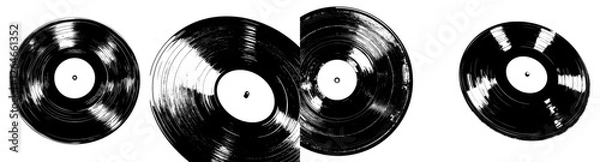 Fototapeta Modern line art featuring a vinyl record illustration created with ink and engraving techniques