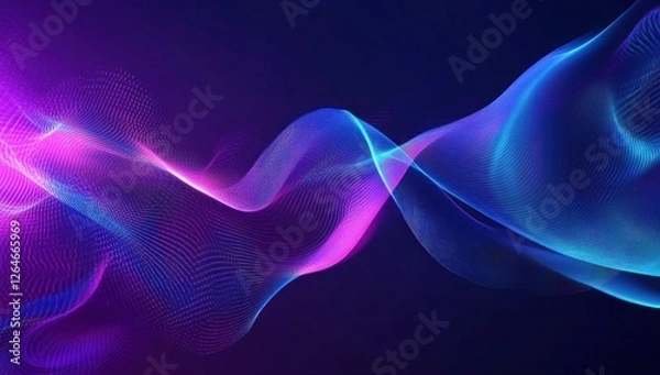 Fototapeta Futuristic Flow Glowing Waves in Purple and Blue, Dynamic Elegance Modern Dark Abstract Background, Radiant Technology Shiny Lines and Abstract Waves
