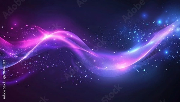 Fototapeta Futuristic Flow Glowing Waves in Purple and Blue, Dynamic Elegance Modern Dark Abstract Background, Radiant Technology Shiny Lines and Abstract Waves