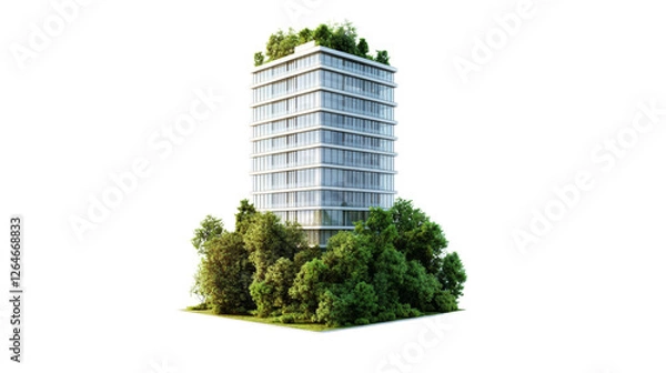 Fototapeta Sustainable building design urban environment architectural render green spaces aerial view eco-friendly concept