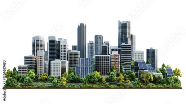 Obraz Urban skyline development cityscape 3d rendering eco-friendly design aerial view sustainable future