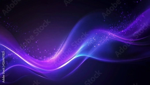 Fototapeta Futuristic Flow Glowing Waves in Purple and Blue, Dynamic Elegance Modern Dark Abstract Background, Radiant Technology Shiny Lines and Abstract Waves