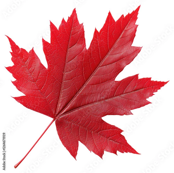 Obraz Close Up Red Maple Leaf with Intricate Veins on Transparent Background Isolated