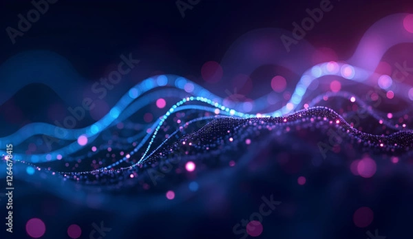 Fototapeta Sleek Futuristic Design with Interconnected Lines and Nodes in Neon Blue and Purple Representing Digital Connectivity, Technology, and Data Flow