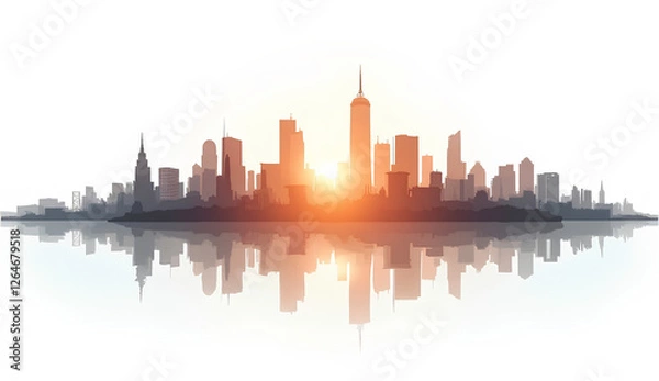Obraz Minimalist City Skyline Silhouette Blended with Abstract Shapes and Gradients Representing Urban Business Growth