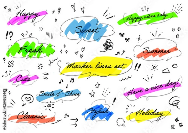 Obraz 手書き風フキダシとマーカーのフレームセット