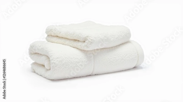 Fototapeta Stack of Fluffy White Towels on White Background
