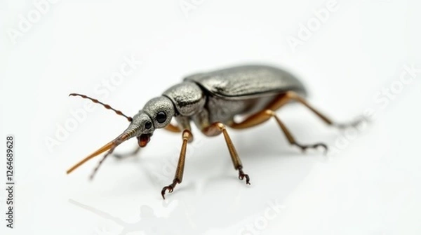 Fototapeta Close-up of a Silver Metallic Weevil with Long Snout