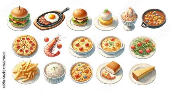 Fototapeta いろいろな洋食　料理のイラストセット