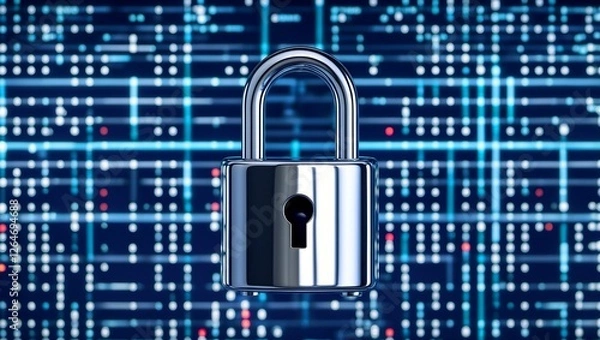 Fototapeta Close up of a shiny lock on binary code