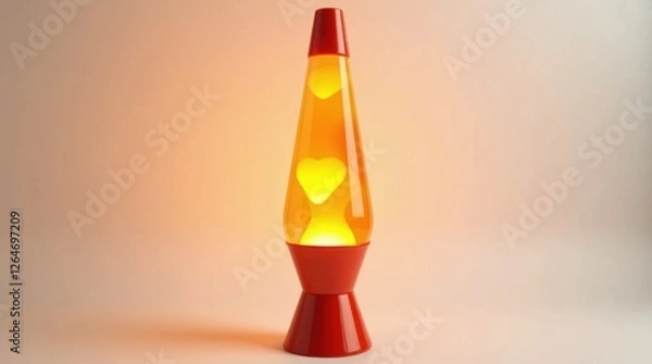 Fototapeta Glowing Orange Lava Lamp with Floating Wax on White Background