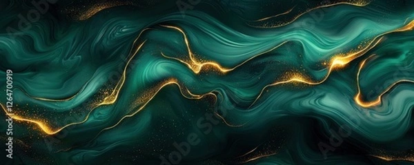 Fototapeta A mesmerizing abstract background featuring fluid teal waves intertwined with golden accents.