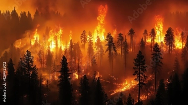 Obraz A dense forest engulfed in flames
