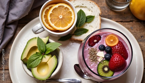 Fototapeta fresh fruit salad with lemon