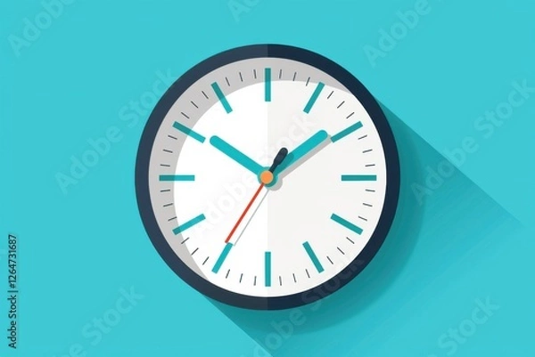 Fototapeta Business clock icon in flat style with a minimalist timer, set against a vibrant blue background