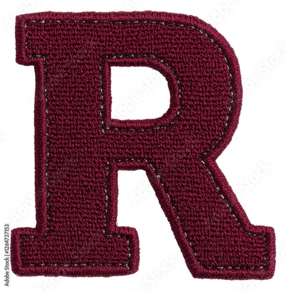 Obraz Maroon Embroidered Letter R with Stitched Border on Transparent Background