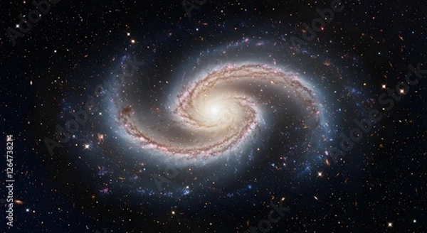 Obraz a stunning view from deep space, showing a magnificent spiral galaxy surrounded by a sea of ​​twinkling stars