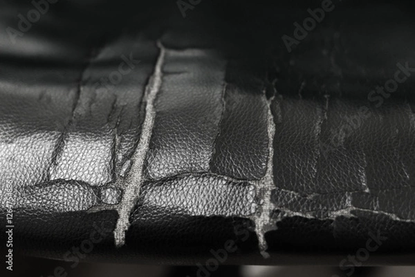 Fototapeta The leather material is torn. Tear damaged old leather brown sofa or chair .background. close up. copy space. High quality photo