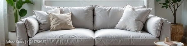 Fototapeta Neutral grey velvet couch, soft & inviting, perfect for relaxation , relaxation, sofa