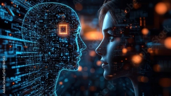 Fototapeta Futuristic aienhanced human profile with circuit patterns