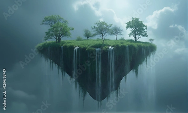 Obraz Floating Island with Waterfalls