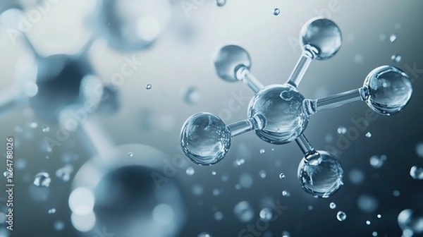 Fototapeta A close-up of large water molecules bonded together by small spheres, embodying the essence of chemical science and natural mechanics.