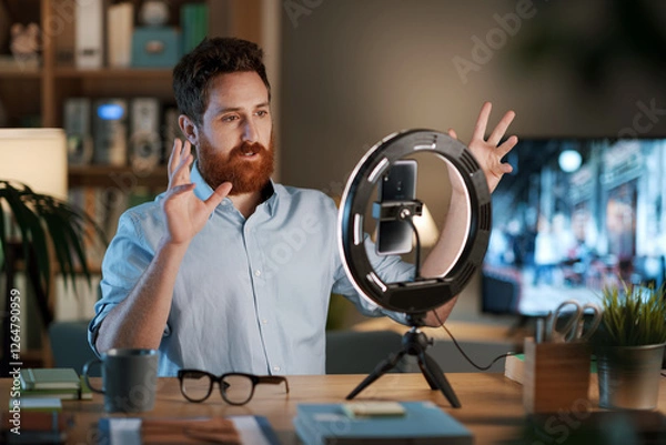 Obraz Professional youtuber working at home