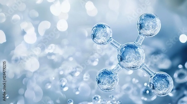 Fototapeta A close-up of large water molecules bonded together by small spheres, embodying the essence of chemical science and natural mechanics.