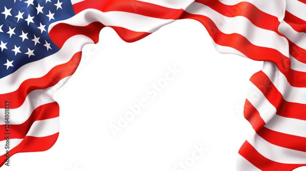 Obraz Waving American Flag Border on Transparent Background for Patriotic Designs