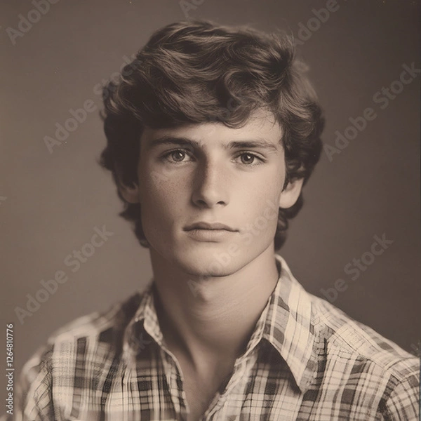 Fototapeta Monochrome yearbook or profile picture of a young man