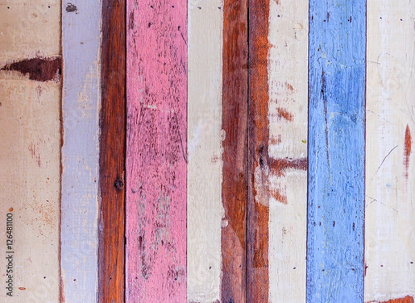 Fototapeta Colorful old vintage wooden table with vertical Grunge, abstract texture background.