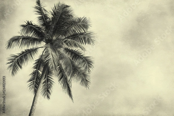 Fototapeta A black and white view of a coconut tree, captured with a vintage effect