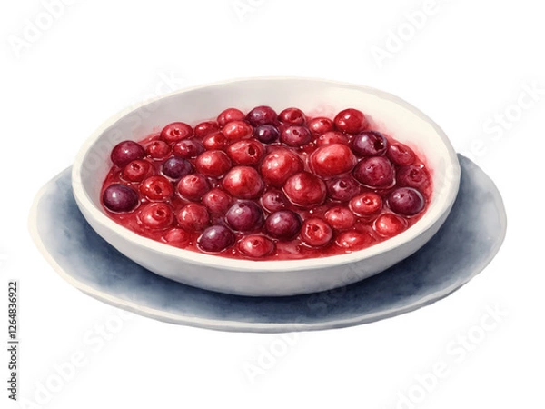 Fototapeta Cranberry Sauce - Vibrant Cranberry Sauce with whole berries, rich red and purple hues, isolated on transparent background, dynamic motion