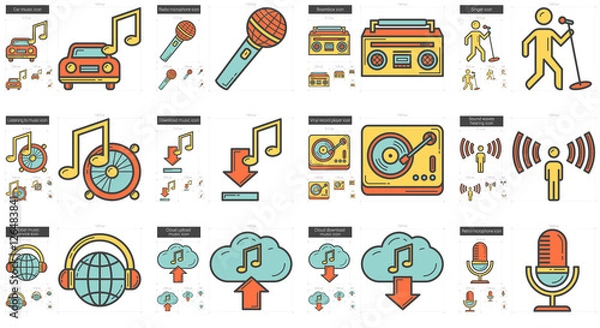 Fototapeta Music line icon set.