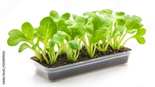 Fototapeta Fresh Green Lettuce Growing In Soil Isolated On White. Generative AI
