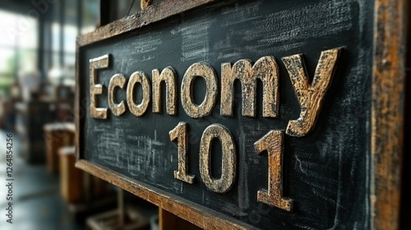 Obraz Chalkboard Signage for Economy 101 Course in Classroom Setting